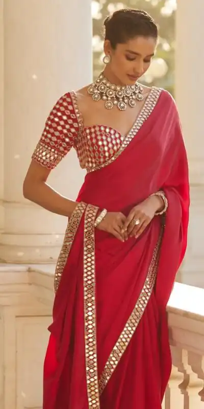 Red Rangoli Silk Mirror Embroidery Work Saree | Sarees, Bollywood Sarees, Creative Sarees, Designer Sarees, Embroidered Sarees, Ethnic Saree, Modern Digital sarees, Party Wear Sarees
