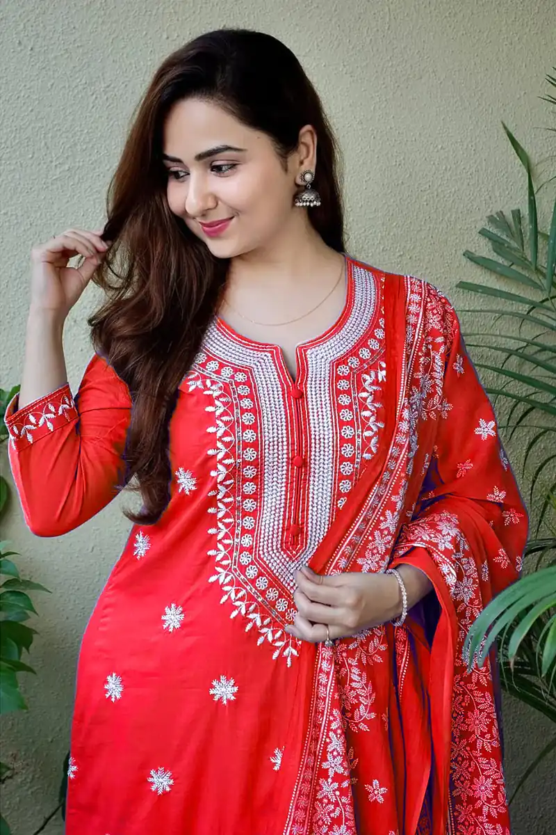 Red Rayon Cotton Embroidery Work Salwar Suit | Jump Suits, Salwar suit, Casual Suits, Creative suits, Designer Suits, Palazzo Suits, Party Wear Suits, Patiala Suits, Straight Suits