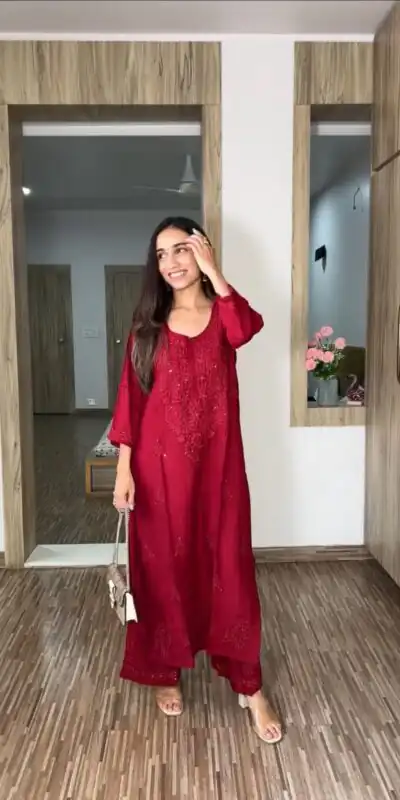 Red Reyon Embroidery Work Salwar Suit | Jump Suits, Salwar suit, Casual Suits, Creative suits, Designer Suits, Palazzo Suits, Party Wear Suits, Patiala Suits, Straight Suits
