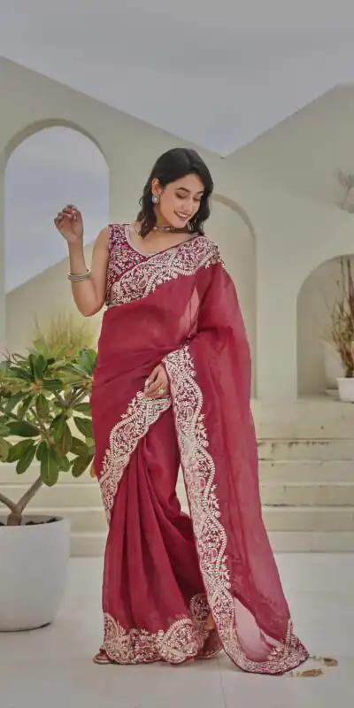 Red Silver Crunchy Embroidery Work Saree | Sarees, Bollywood Sarees, Creative Sarees, Designer Sarees, Embroidered Sarees, Ethnic Saree, Modern Digital sarees, Party Wear Sarees