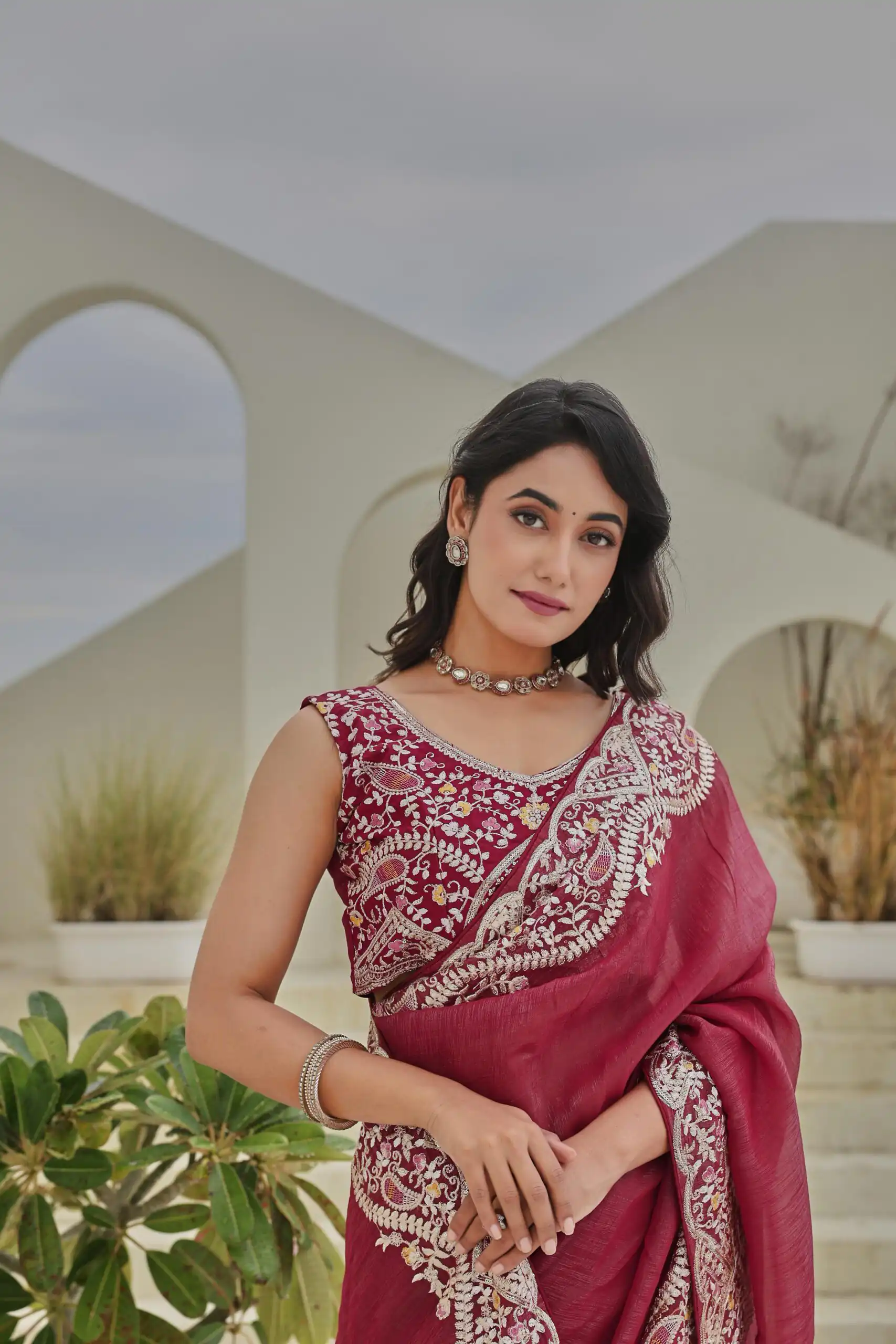 Red Silver Crunchy Embroidery Work Saree | Sarees, Bollywood Sarees, Creative Sarees, Designer Sarees, Embroidered Sarees, Ethnic Saree, Modern Digital sarees, Party Wear Sarees