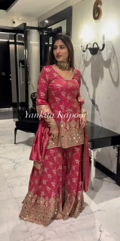 Red Simmer Silk Embroidery Work Salwar Suit | Jump Suits, Salwar suit, Casual Suits, Creative suits, Designer Suits, Palazzo Suits, Party Wear Suits, Patiala Suits, Straight Suits