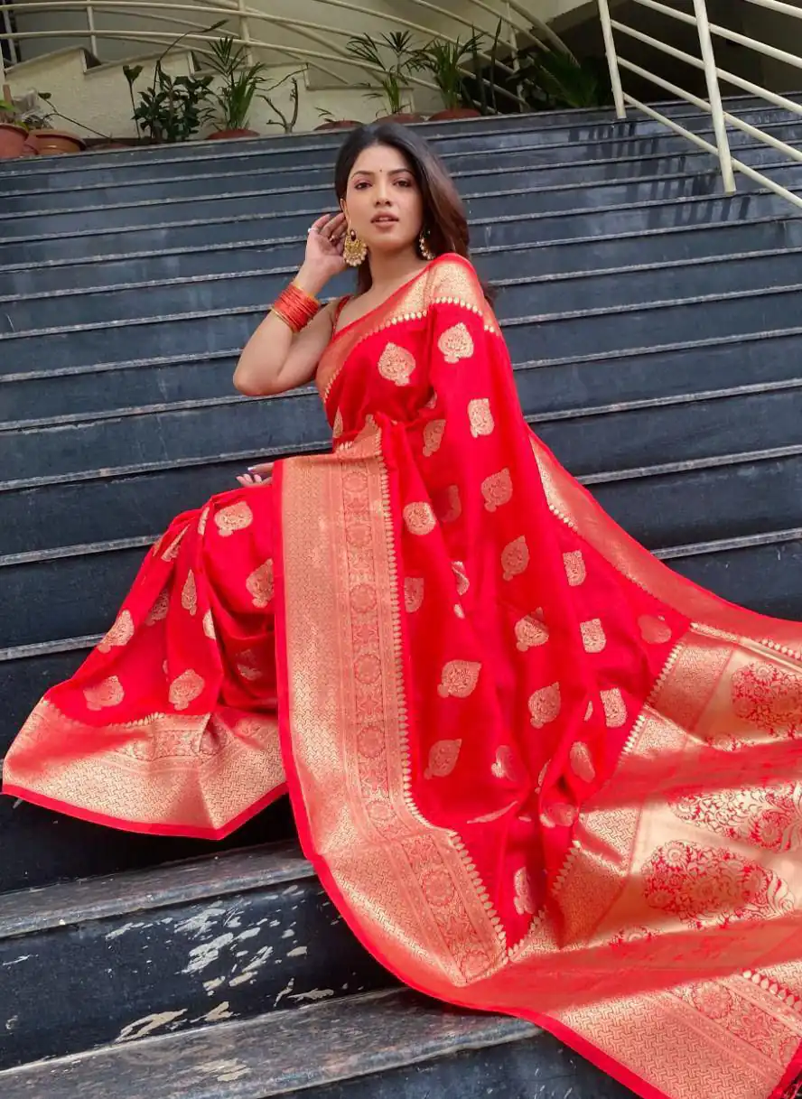 Red Soft Lichi Jacquard Rich Pallu Saree | Sarees, Bollywood Sarees, Creative Sarees, Designer Sarees, Embroidered Sarees, Ethnic Saree, Modern Digital sarees, Party Wear Sarees
