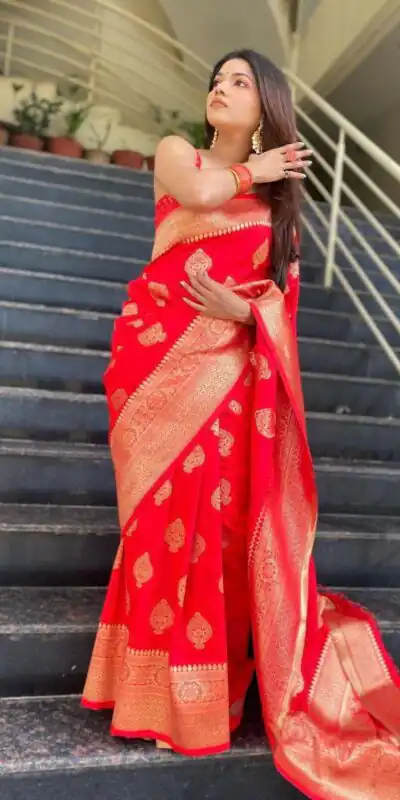 Red Soft Lichi Jacquard Rich Pallu Saree | Sarees, Bollywood Sarees, Creative Sarees, Designer Sarees, Embroidered Sarees, Ethnic Saree, Modern Digital sarees, Party Wear Sarees