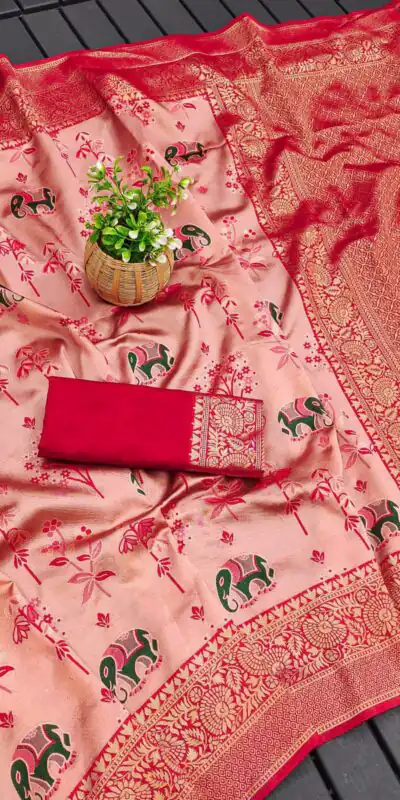 Red Soft Lichi Silk Jacquard Saree | Sarees, Bollywood Sarees, Creative Sarees, Designer Sarees, Embroidered Sarees, Ethnic Saree, Modern Digital sarees, Party Wear Sarees