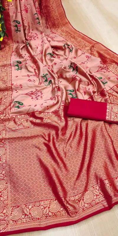 Red Soft Lichi Silk Jacquard Saree | Sarees, Bollywood Sarees, Creative Sarees, Designer Sarees, Embroidered Sarees, Ethnic Saree, Modern Digital sarees, Party Wear Sarees