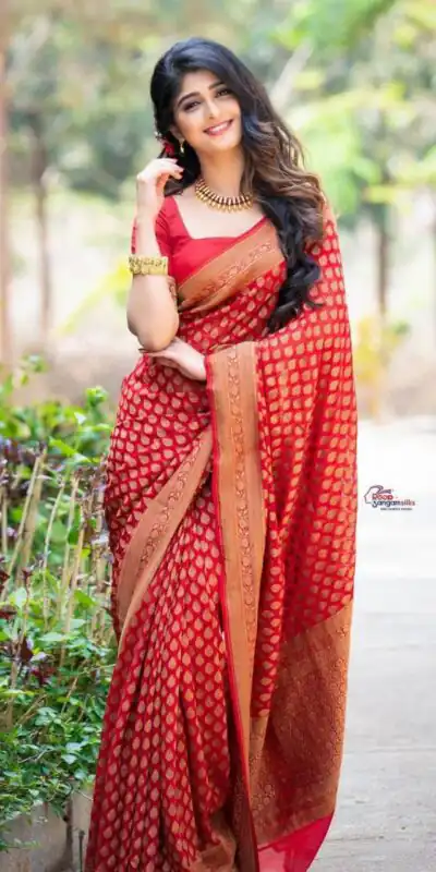 Red Soft Lichi Silk Jacquard Work Saree | Sarees, Bollywood Sarees, Creative Sarees, Designer Sarees, Embroidered Sarees, Ethnic Saree, Modern Digital sarees, Party Wear Sarees