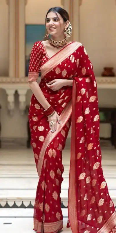 Red Soft Lichi Silk Jacquard Work Saree | Sarees, Bollywood Sarees, Creative Sarees, Designer Sarees, Embroidered Sarees, Ethnic Saree, Modern Digital sarees, Party Wear Sarees