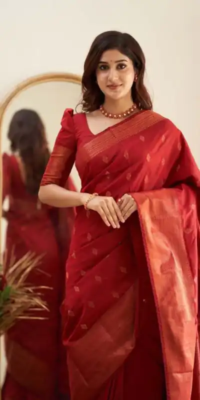 Red Soft Lichi Silk Lace Border Saree | Sarees, Bollywood Sarees, Creative Sarees, Designer Sarees, Embroidered Sarees, Ethnic Saree, Modern Digital sarees, Party Wear Sarees