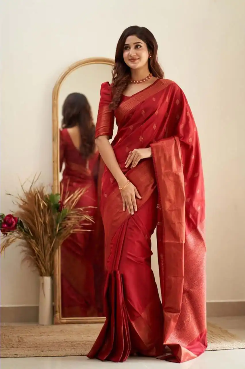 Red Soft Lichi Silk Lace Border Saree | Sarees, Bollywood Sarees, Creative Sarees, Designer Sarees, Embroidered Sarees, Ethnic Saree, Modern Digital sarees, Party Wear Sarees