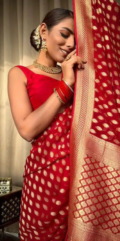 Red Soft Lichi Silk Rich Pallu Work Saree | Sarees, Bollywood Sarees, Creative Sarees, Designer Sarees, Embroidered Sarees, Ethnic Saree, Modern Digital sarees, Party Wear Sarees