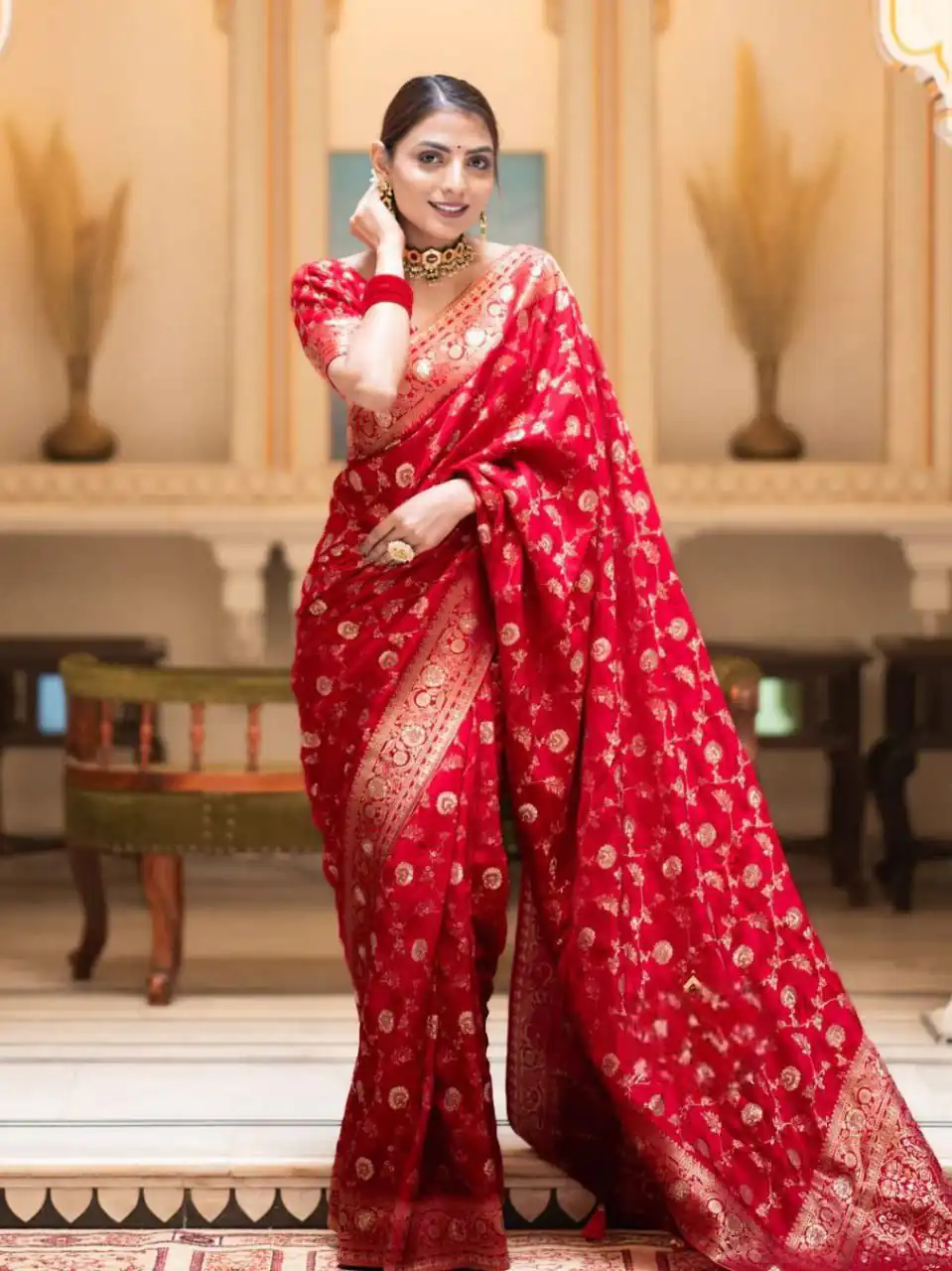 Red Soft Lichi Silk With Jacquard Work Saree | Sarees, Bollywood Sarees, Creative Sarees, Designer Sarees, Embroidered Sarees, Ethnic Saree, Modern Digital sarees, Party Wear Sarees