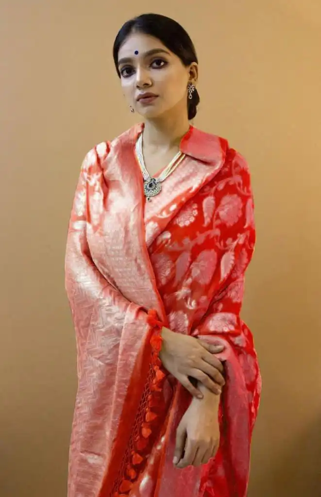 Red Soft Lichi Silk Zahlar Saree | Sarees, Bollywood Sarees, Creative Sarees, Designer Sarees, Embroidered Sarees, Ethnic Saree, Modern Digital sarees, Party Wear Sarees
