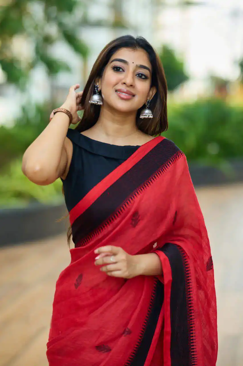 Red Soft Lilan Slab  Lace Border Saree | Sarees, Bollywood Sarees, Creative Sarees, Designer Sarees, Embroidered Sarees, Ethnic Saree, Modern Digital sarees, Party Wear Sarees