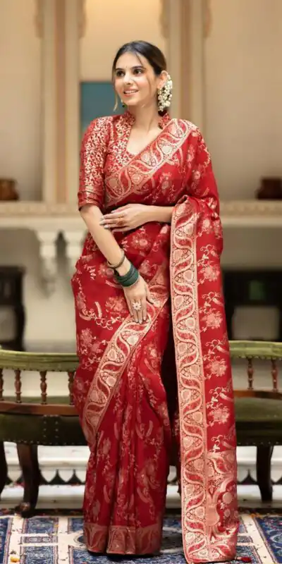 Red Soft Litchi Silk All Over Weaving Saree | Sarees, Bollywood Sarees, Creative Sarees, Designer Sarees, Embroidered Sarees, Ethnic Saree, Modern Digital sarees, Party Wear Sarees
