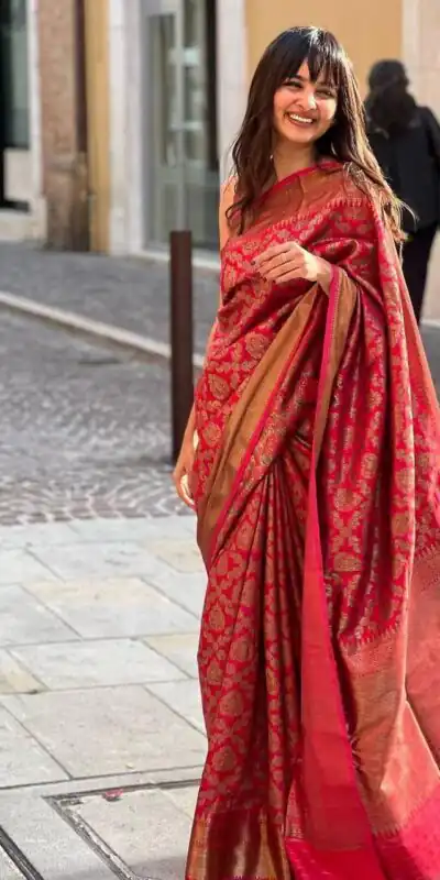 Red Soft Litchi Silk Jacquard Work Saree | Sarees, Bollywood Sarees, Creative Sarees, Designer Sarees, Embroidered Sarees, Ethnic Saree, Modern Digital sarees, Party Wear Sarees