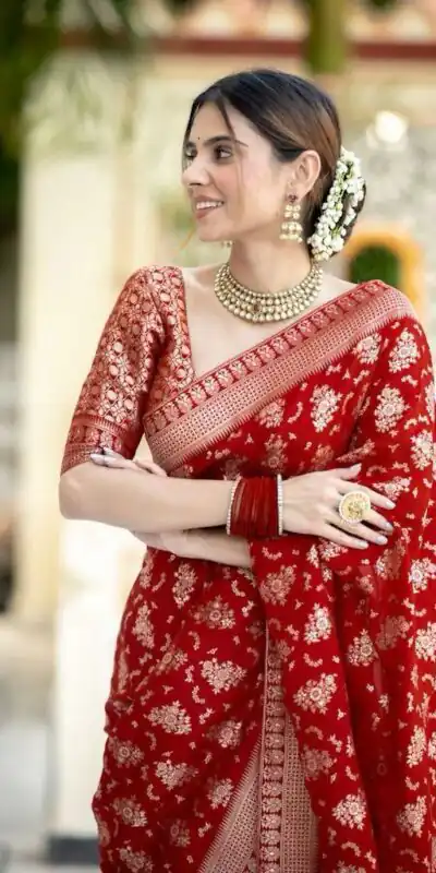 Red Soft Silk Jacquard All Over Work Saree | Sarees, Bollywood Sarees, Creative Sarees, Designer Sarees, Embroidered Sarees, Ethnic Saree, Modern Digital sarees, Party Wear Sarees