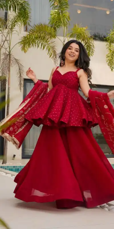 Red Tabby Organza Lace Work Salwar Suit | Jump Suits, Salwar suit, Casual Suits, Creative suits, Designer Suits, Palazzo Suits, Party Wear Suits, Patiala Suits, Straight Suits