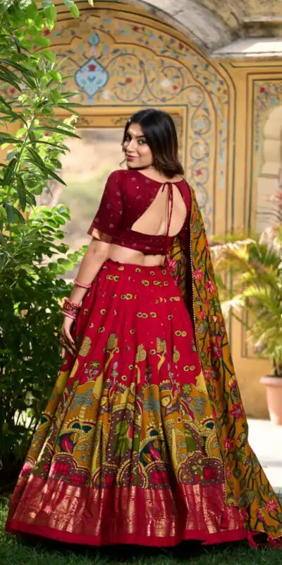 Red Tasar Silk With Gotta Patti Lehenga Choli | Lehenga, Bollywood Lehenga, Creative Lehenga, Designer Lehenga, Embroidered Lehenga, Party Wear Lehenga