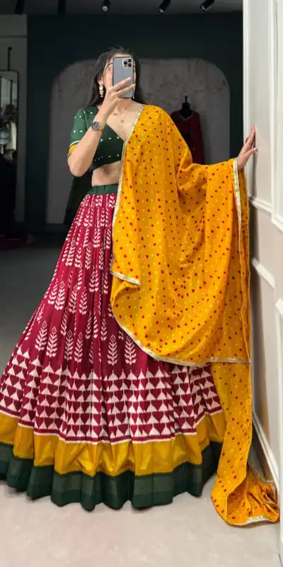 Red Tushar Print Lehenga Choli | Lehenga, Bollywood Lehenga, Creative Lehenga, Designer Lehenga, Embroidered Lehenga, Party Wear Lehenga