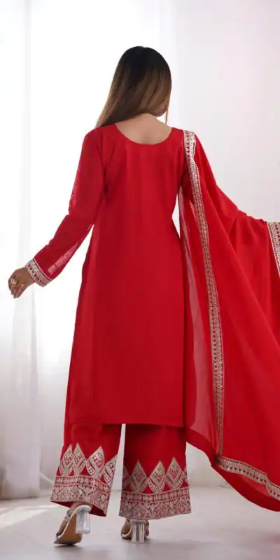 Red Vichitra Silk Embroidery Sequence Salwar Suit | Jump Suits, Salwar suit, Casual Suits, Creative suits, Designer Suits, Palazzo Suits, Party Wear Suits, Patiala Suits, Straight Suits