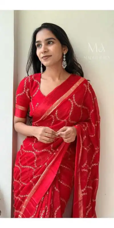 Red Viscose Satin Sequin Embroidery Work Saree | Sarees, Bollywood Sarees, Creative Sarees, Designer Sarees, Embroidered Sarees, Ethnic Saree, Modern Digital sarees, Party Wear Sarees