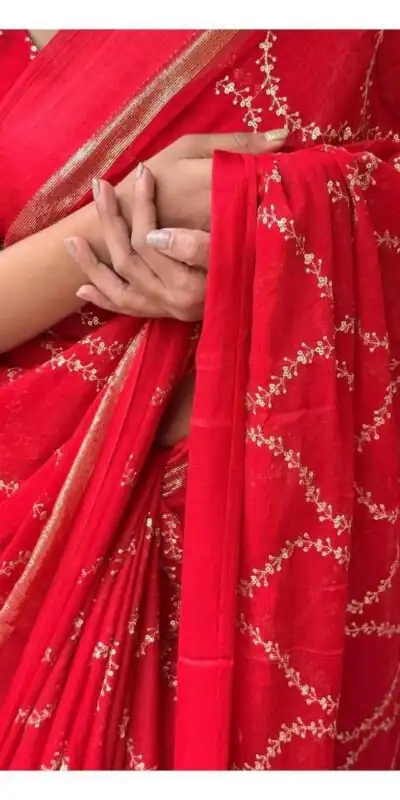 Red Viscose Satin Sequin Embroidery Work Saree | Sarees, Bollywood Sarees, Creative Sarees, Designer Sarees, Embroidered Sarees, Ethnic Saree, Modern Digital sarees, Party Wear Sarees