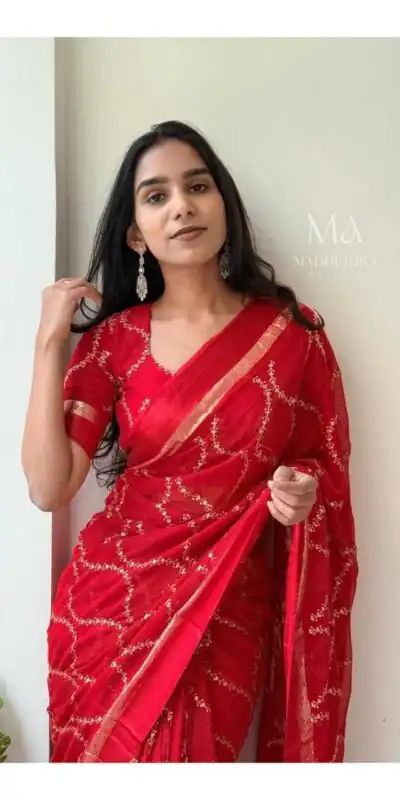 Red Viscose Satin Sequin Embroidery Work Saree | Sarees, Bollywood Sarees, Creative Sarees, Designer Sarees, Embroidered Sarees, Ethnic Saree, Modern Digital sarees, Party Wear Sarees