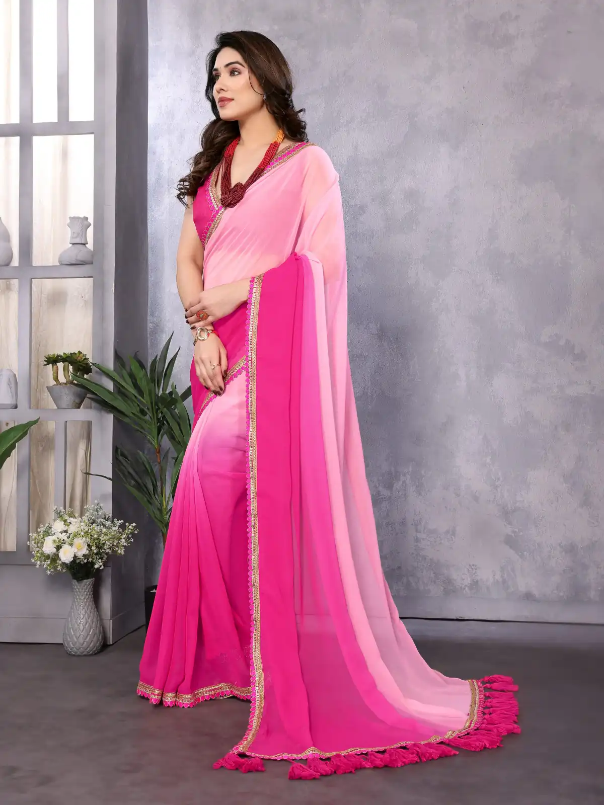 Rose Pink Faux Georgette Party Wear Saree | Sarees, Bollywood Sarees, Creative Sarees, Designer Sarees, Embroidered Sarees, Ethnic Saree, Modern Digital sarees, Party Wear Sarees