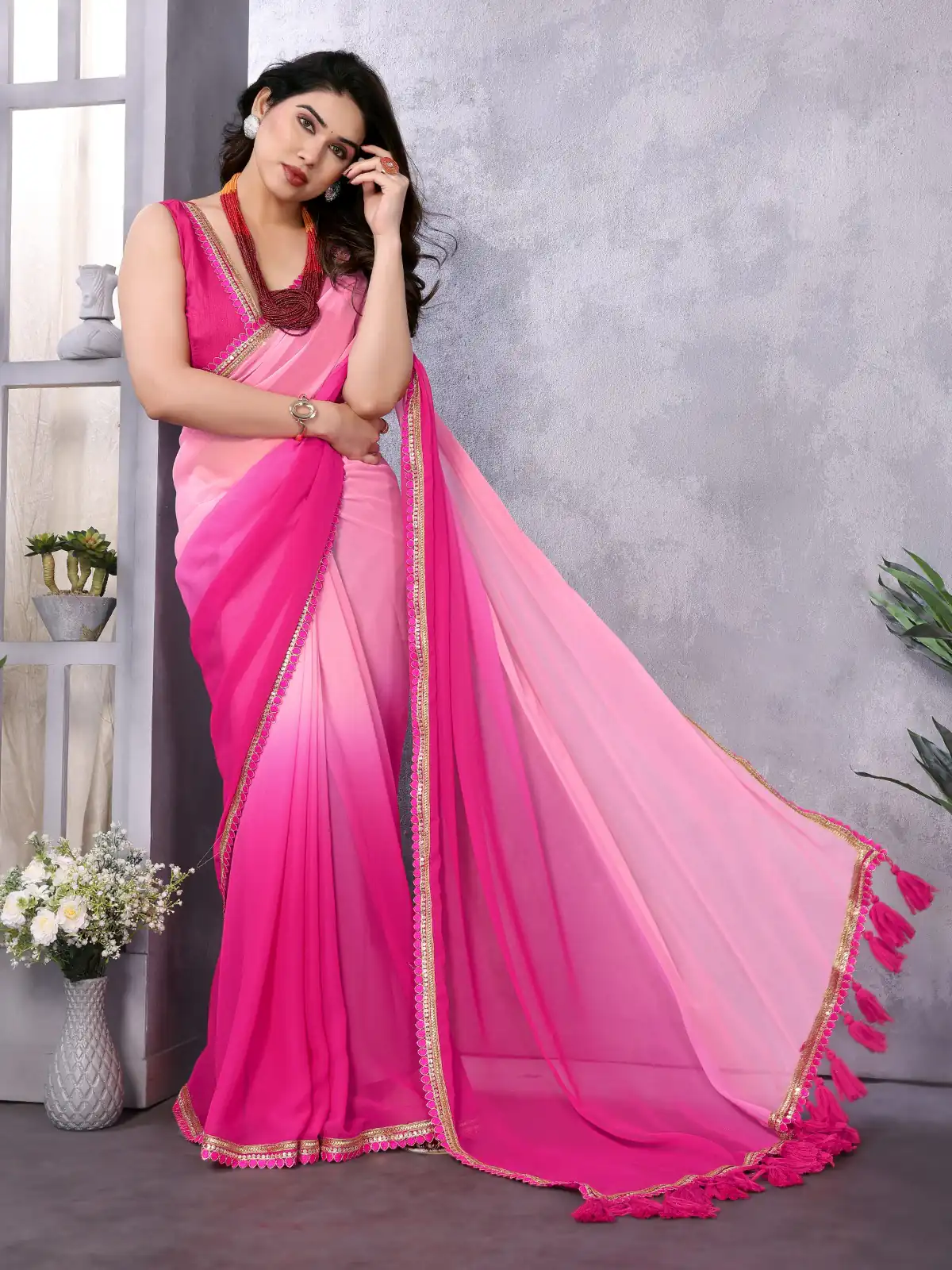 Rose Pink Faux Georgette Party Wear Saree | Sarees, Bollywood Sarees, Creative Sarees, Designer Sarees, Embroidered Sarees, Ethnic Saree, Modern Digital sarees, Party Wear Sarees