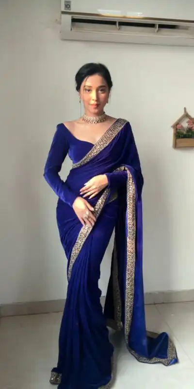 Royal Blue 9000 Velvet With Embroidery Lace Border Saree | Sarees, Bollywood Sarees, Creative Sarees, Designer Sarees, Embroidered Sarees, Ethnic Saree, Modern Digital sarees, Party Wear Sarees