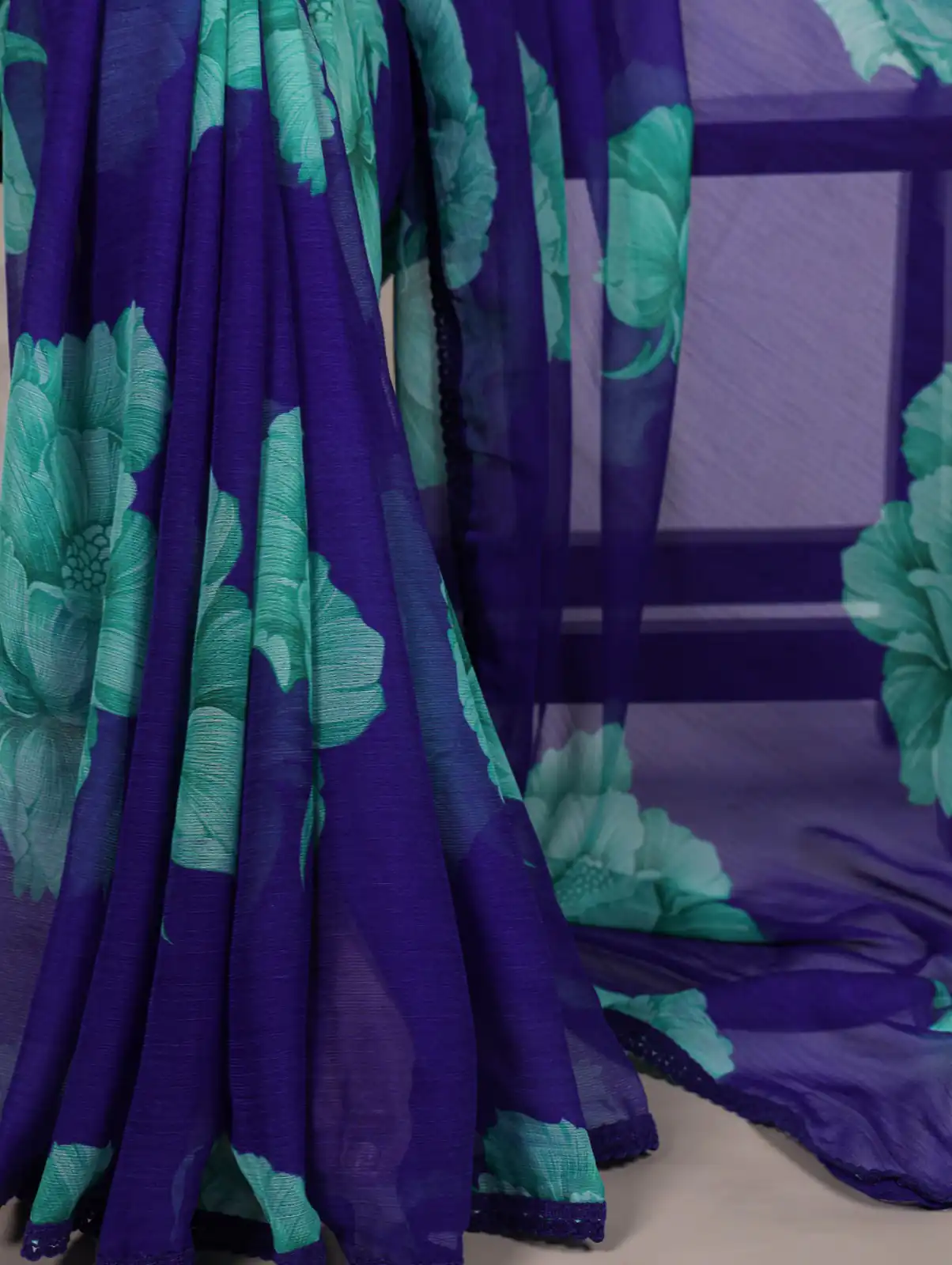Royal Blue Chiffon With Lace Work Saree | Sarees, Bollywood Sarees, Creative Sarees, Designer Sarees, Embroidered Sarees, Ethnic Saree, Modern Digital sarees, Party Wear Sarees