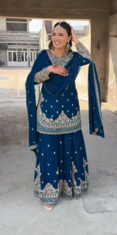 Royal Blue Chinon Silk Thread Sequence Work Salwar Suit | Jump Suits, Salwar suit, Casual Suits, Creative suits, Designer Suits, Palazzo Suits, Party Wear Suits, Patiala Suits, Straight Suits