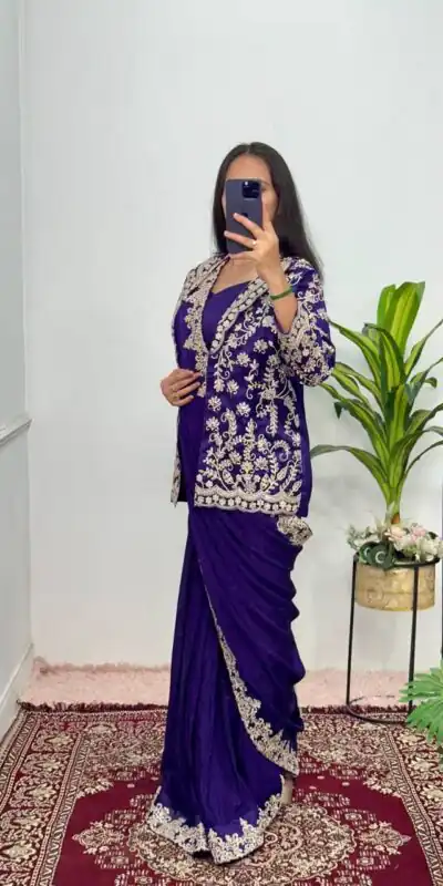 Royal Blue Chinon Work On Koti With Lace Border Saree | Sarees, Bollywood Sarees, Creative Sarees, Designer Sarees, Embroidered Sarees, Ethnic Saree, Modern Digital sarees, Party Wear Sarees