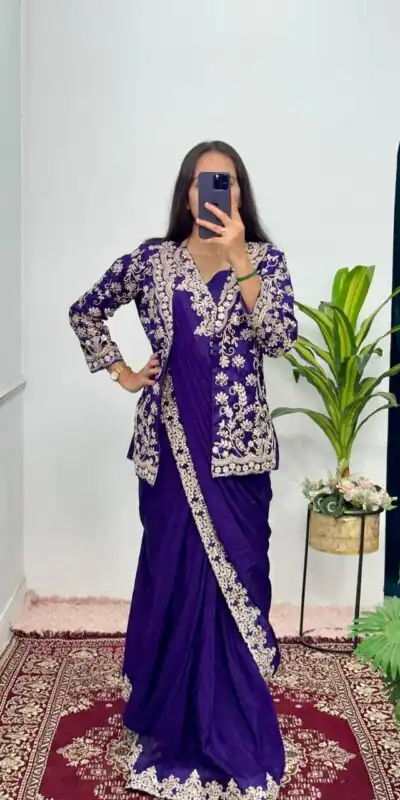 Royal Blue Chinon Work On Koti With Lace Border Saree | Sarees, Bollywood Sarees, Creative Sarees, Designer Sarees, Embroidered Sarees, Ethnic Saree, Modern Digital sarees, Party Wear Sarees