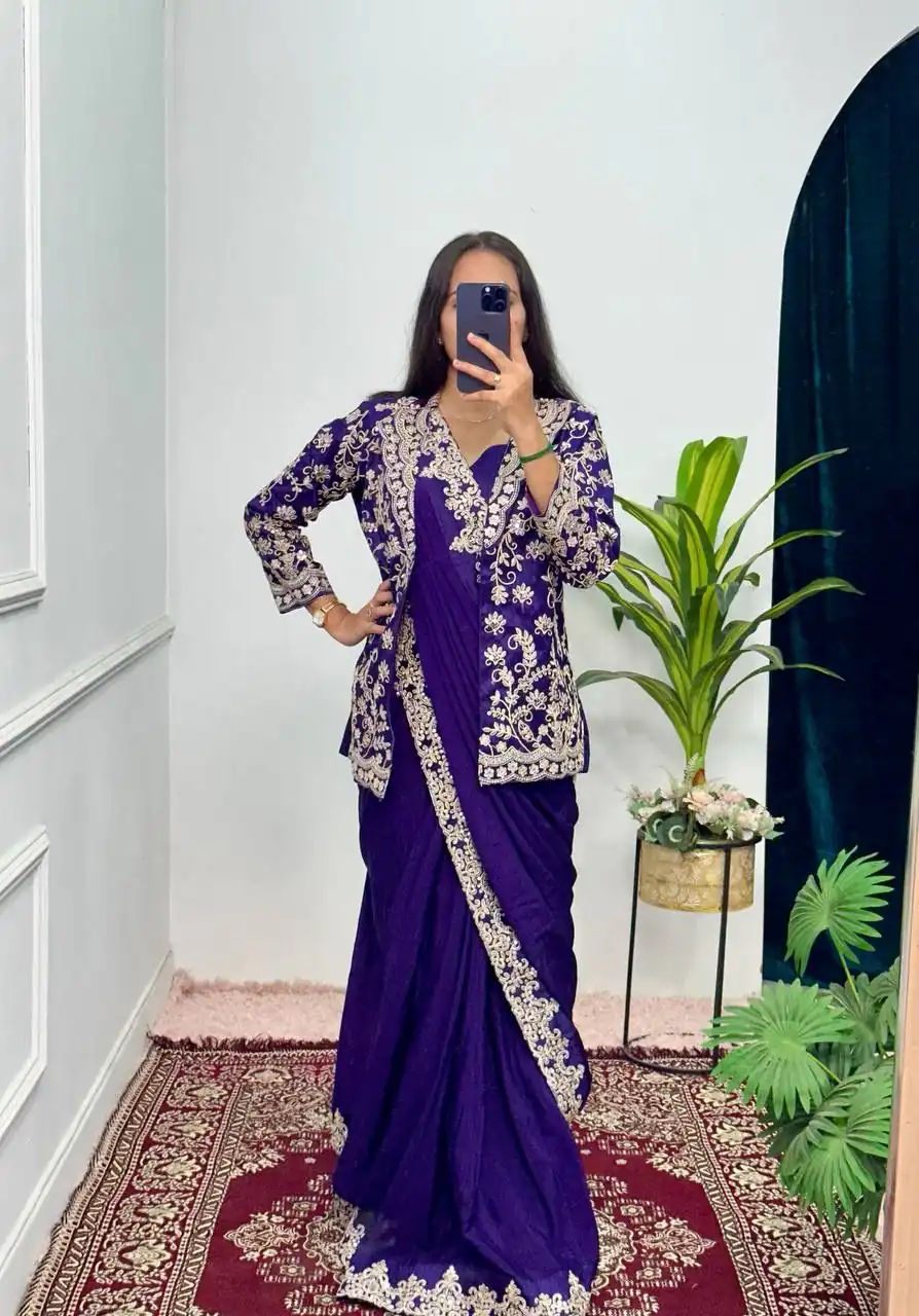 Royal Blue Chinon Work On Koti With Lace Border Saree | Sarees, Bollywood Sarees, Creative Sarees, Designer Sarees, Embroidered Sarees, Ethnic Saree, Modern Digital sarees, Party Wear Sarees