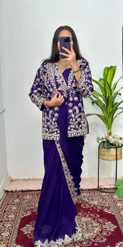 Royal Blue Chinon Work On Koti With Lace Border Saree | Sarees, Bollywood Sarees, Creative Sarees, Designer Sarees, Embroidered Sarees, Ethnic Saree, Modern Digital sarees, Party Wear Sarees