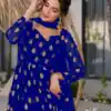 Royal Blue Faux Georgette Embroidery Work Gown | Gowns, Bollywood Gowns, Creative Gowns, Designer Gowns, Embroidered Gowns, Party Wear Gowns