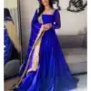 Royal Blue Faux Georgette Ruffle Style Gown | Gowns, Bollywood Gowns, Creative Gowns, Designer Gowns, Embroidered Gowns, Party Wear Gowns