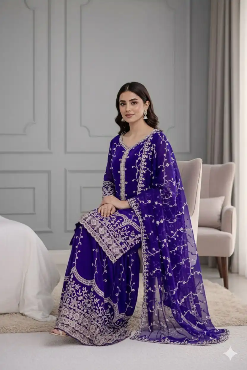 Royal Blue Fendy Silk Embroidery Work Salwar Suit | Jump Suits, Salwar suit, Casual Suits, Creative suits, Designer Suits, Palazzo Suits, Party Wear Suits, Patiala Suits, Straight Suits