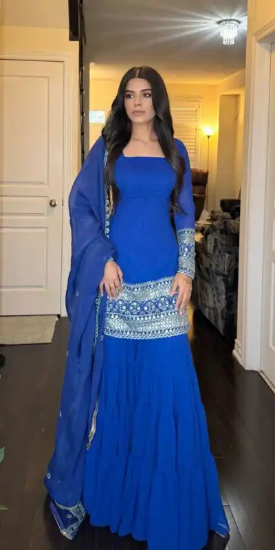 Royal Blue Georgette Thread Sequence Salwar Suit | Jump Suits, Salwar suit, Casual Suits, Creative suits, Designer Suits, Palazzo Suits, Party Wear Suits, Patiala Suits, Straight Suits