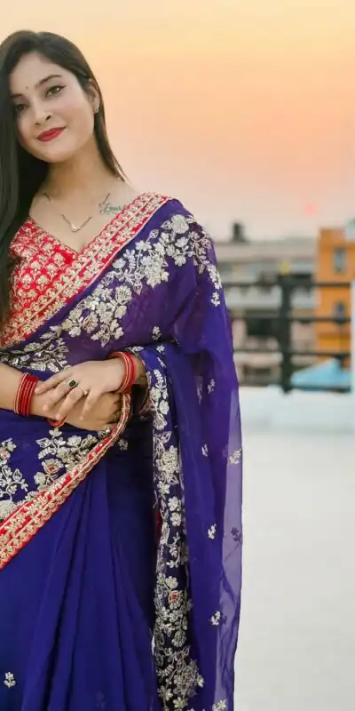 Royal Blue Georgette With Embroidery Work Saree | Sarees, Bollywood Sarees, Creative Sarees, Designer Sarees, Embroidered Sarees, Ethnic Saree, Modern Digital sarees, Party Wear Sarees