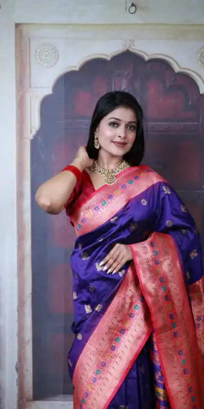 Royal Blue Paithani Ajanta Lotus With Lace Work Saree | Sarees, Bollywood Sarees, Creative Sarees, Designer Sarees, Embroidered Sarees, Ethnic Saree, Modern Digital sarees, Party Wear Sarees