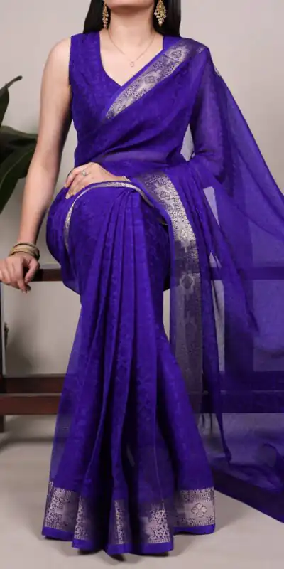 Royal Blue Poly Shimmer With Zari Work Saree | Sarees, Bollywood Sarees, Creative Sarees, Designer Sarees, Embroidered Sarees, Ethnic Saree, Modern Digital sarees, Party Wear Sarees