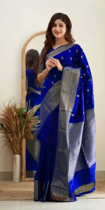 Royal Blue Soft Lichi Silk Lace Border Saree | Sarees, Bollywood Sarees, Creative Sarees, Designer Sarees, Embroidered Sarees, Ethnic Saree, Modern Digital sarees, Party Wear Sarees