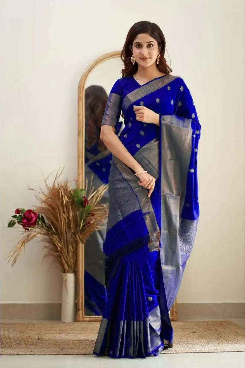 Royal Blue Soft Lichi Silk Lace Border Saree | Sarees, Bollywood Sarees, Creative Sarees, Designer Sarees, Embroidered Sarees, Ethnic Saree, Modern Digital sarees, Party Wear Sarees