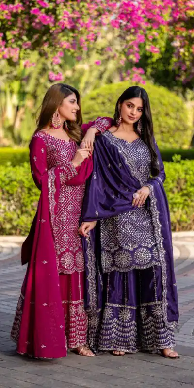Royal Purple Chinon Thread Sequence Work Salwar Suit | Jump Suits, Salwar suit, Casual Suits, Creative suits, Designer Suits, Palazzo Suits, Party Wear Suits, Patiala Suits, Straight Suits