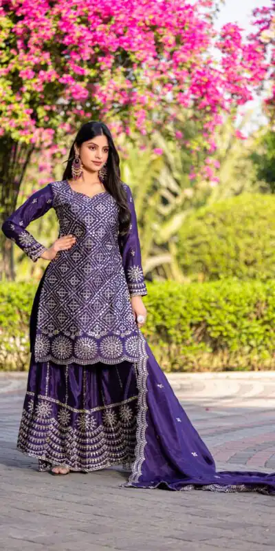 Royal Purple Chinon Thread Sequence Work Salwar Suit | Jump Suits, Salwar suit, Casual Suits, Creative suits, Designer Suits, Palazzo Suits, Party Wear Suits, Patiala Suits, Straight Suits