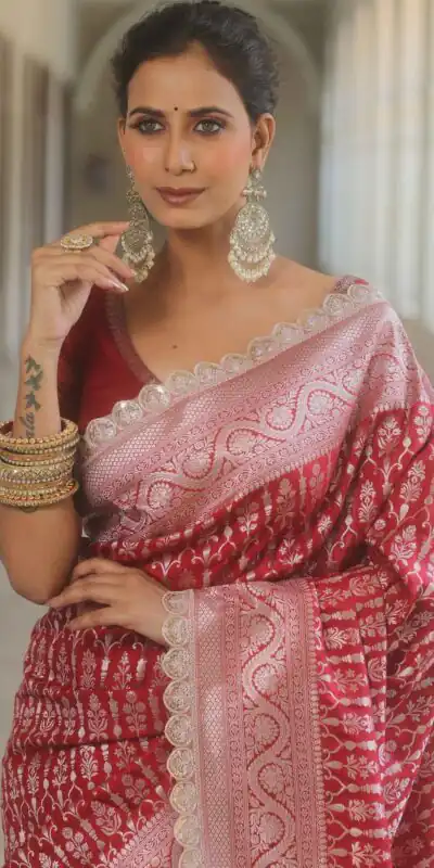 Royal Red Jacquard Embroidery Cording Lace Saree | Sarees, Bollywood Sarees, Creative Sarees, Designer Sarees, Embroidered Sarees, Ethnic Saree, Modern Digital sarees, Party Wear Sarees