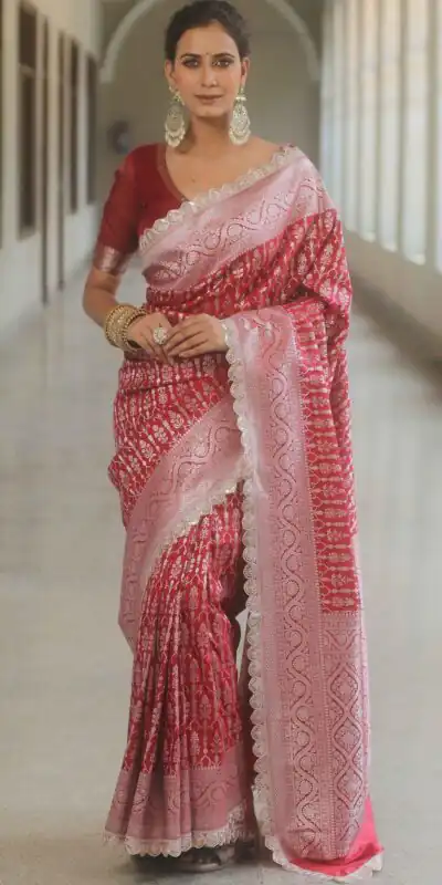 Royal Red Jacquard Embroidery Cording Lace Saree | Sarees, Bollywood Sarees, Creative Sarees, Designer Sarees, Embroidered Sarees, Ethnic Saree, Modern Digital sarees, Party Wear Sarees